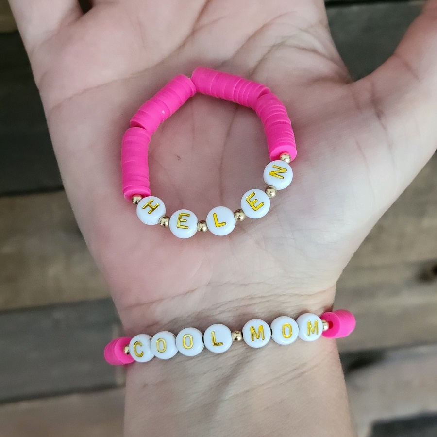 clay bead bracelet ideas pink