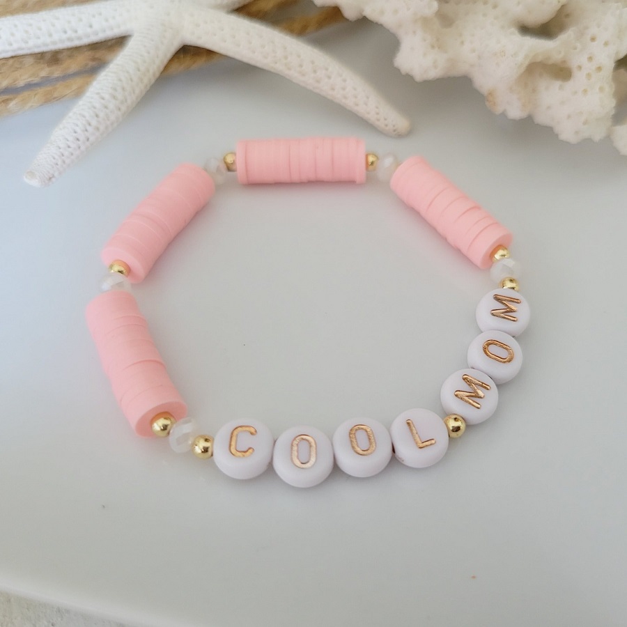 clay bead bracelet ideas pink